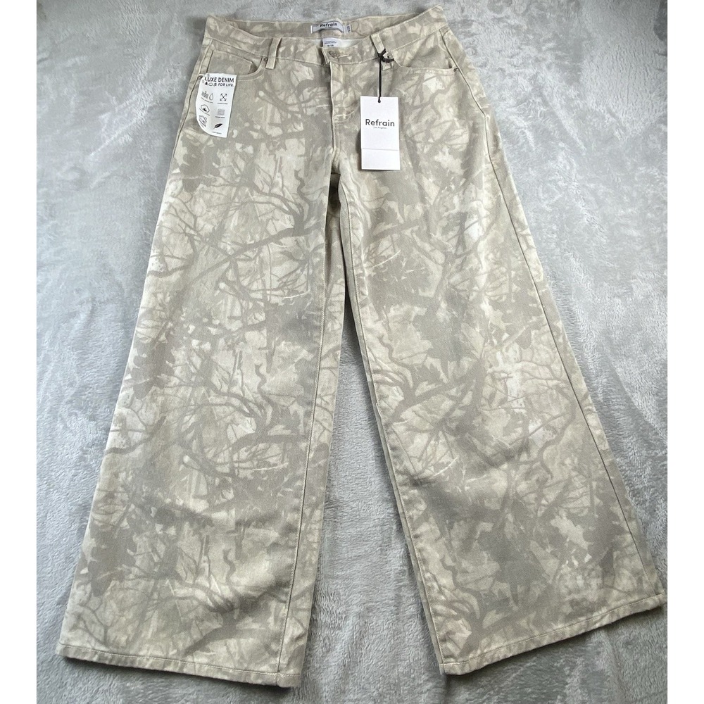 Refrain Women's Los Angeles Camouflage Printed Wide Leg Pants‎ Size 9/29 NWT